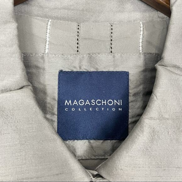 Magaschoni Collection | Taupe Brown Short Puff Sleeve Snap Button Cropped Jacket - Picture 9 of 9